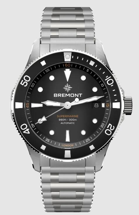 Best Bremont Supermarine 300m Date Black Dial steel Strap Replica Watch